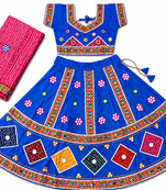Blue kutch work embroidered cotton mirrorwork chaniya choli set with dupatta