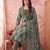 green straight cotton floral sequins work kurta trouser dupatta set