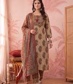 mustard straight cotton floral sequins work kurta trouser dupatta set