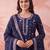 Yufta blue straight pure cotton floral sequins work kurta trouser dupatta set