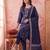 Yufta blue straight pure cotton floral sequins work kurta trouser dupatta set