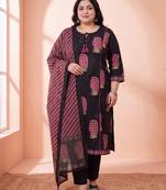 black cotton aline plus size kurta trouser dupatta set