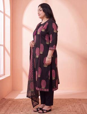 black cotton aline plus size kurta trouser dupatta set 2