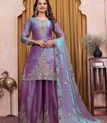 Teal lavender fendy silk party wear sharara suit set