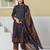 navy blue floral a-line sequins work kurta and trouser with dupatta set