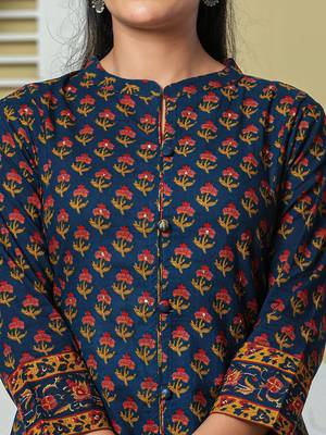 navy blue floral a-line sequins work kurta and trouser with dupatta set 4