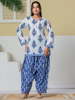 white cotton straight short kurta farsi salwar set 1