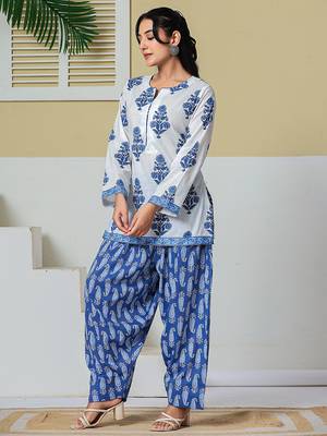 white cotton straight short kurta farsi salwar set 2