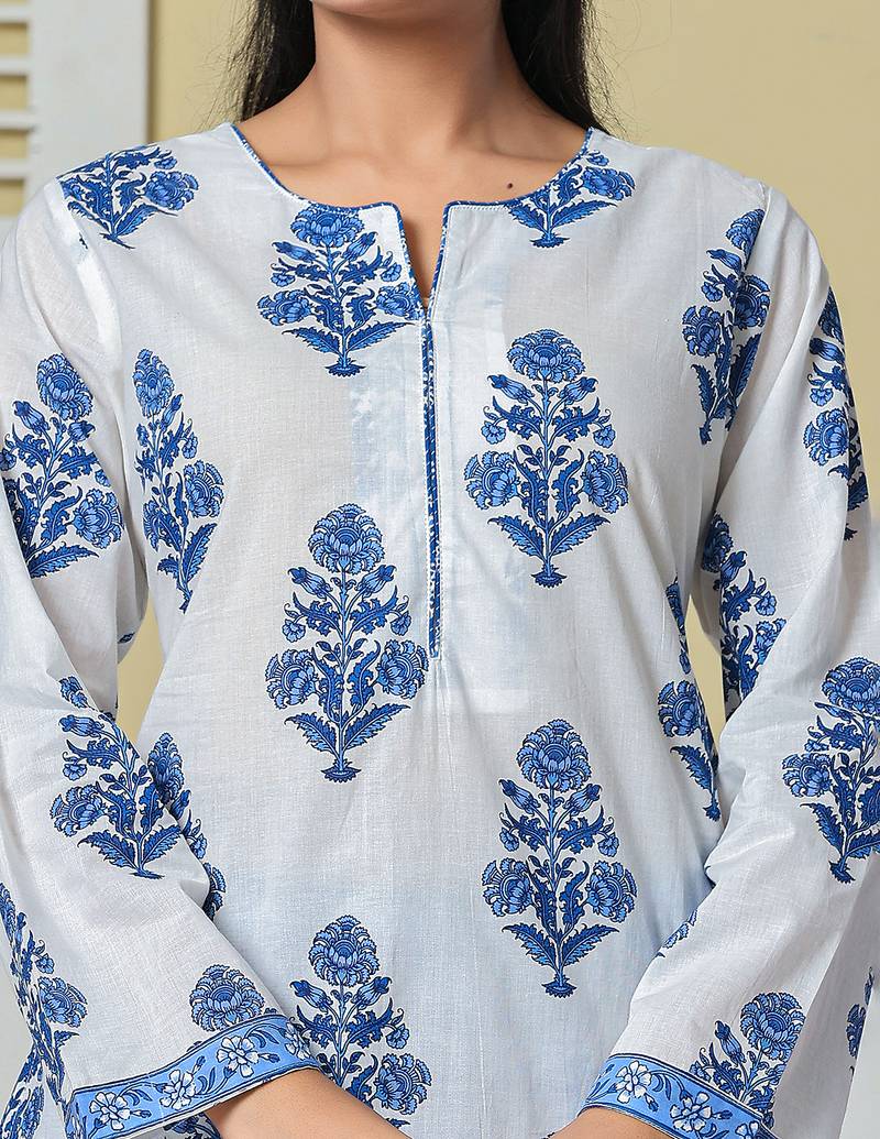 white cotton straight short kurta farsi salwar set