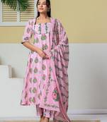 Yufta pink cotton kalidaar style kurta pant dupatta set