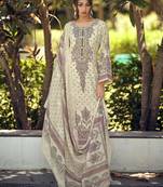  cream lawn cotton digital printed dress material