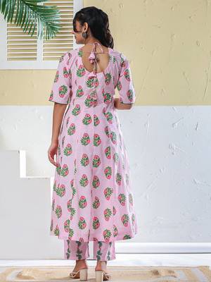 Yufta pink cotton kalidaar style kurta pant dupatta set 3