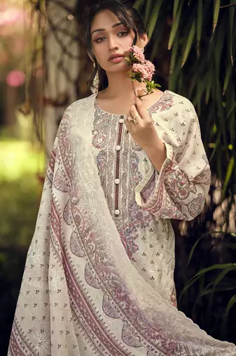  cream lawn cotton digital printed dress material