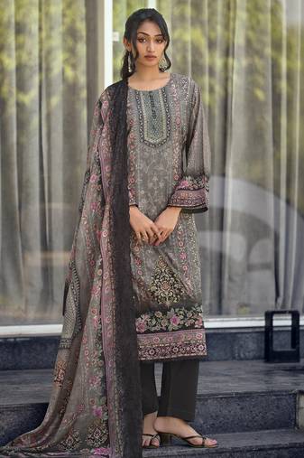 grey lawn cotton digital printed dress material