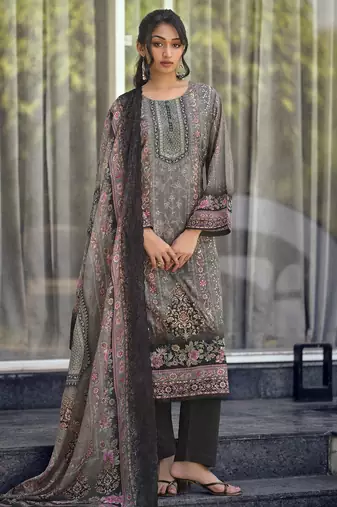 grey lawn cotton digital printed dress material