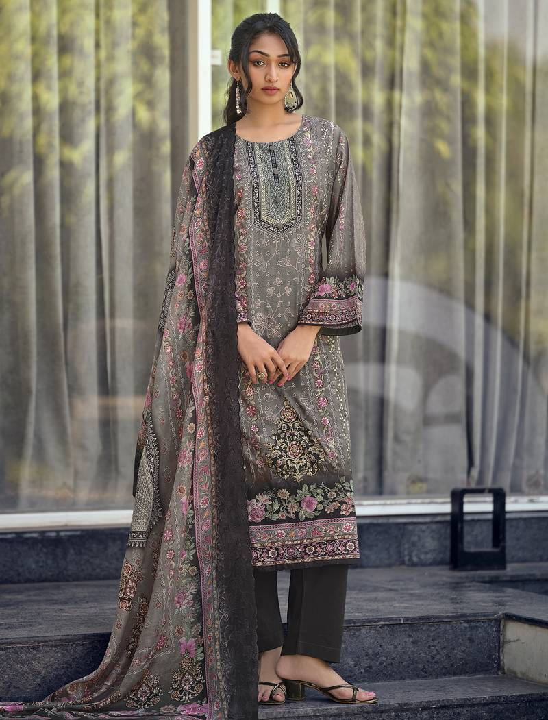 grey lawn cotton digital printed dress material