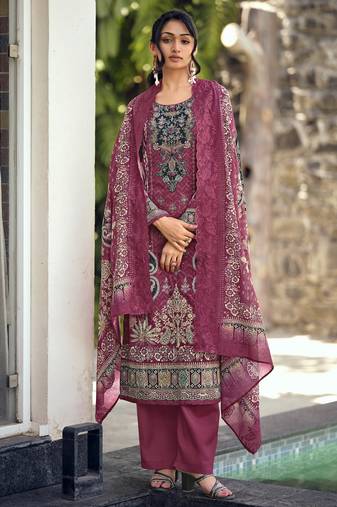  magenta lawn cotton digital printed dress material