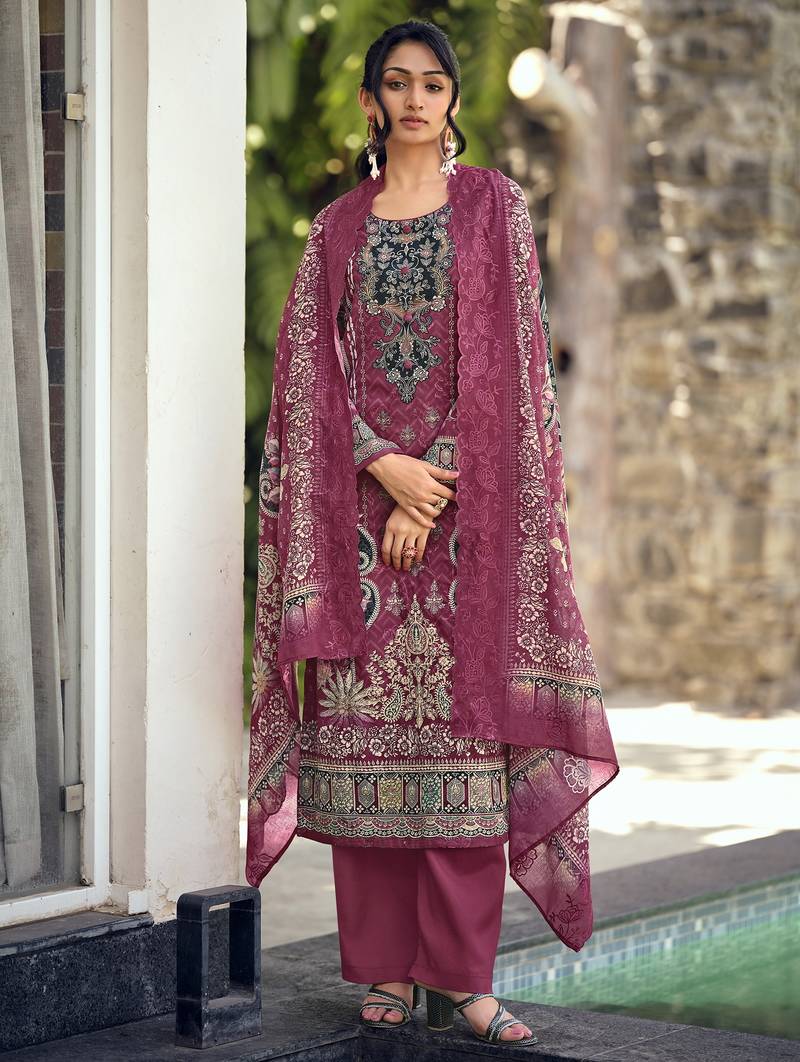  magenta lawn cotton digital printed dress material