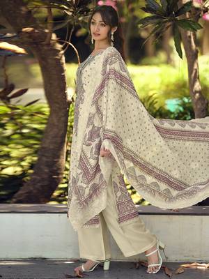  cream lawn cotton digital printed dress material 3