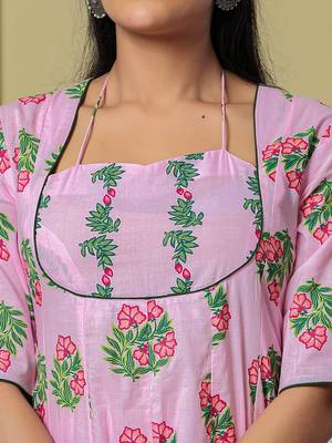 Yufta pink cotton kalidaar style kurta pant dupatta set 4