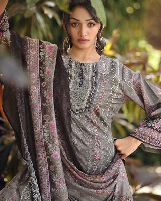 grey lawn cotton digital printed dress material 2