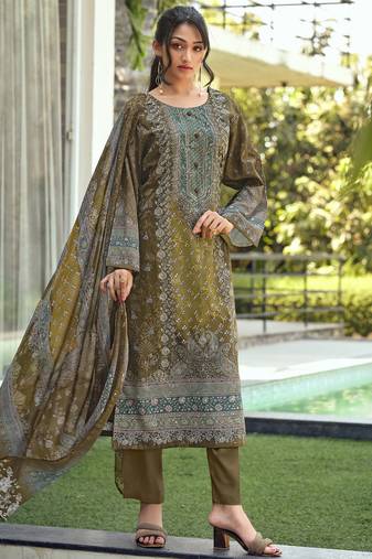 olive lawn cotton digital printed dress material
