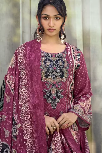  magenta lawn cotton digital printed dress material