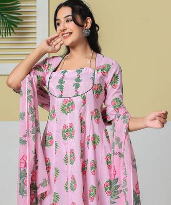 Yufta pink cotton kalidaar style kurta pant dupatta set 5