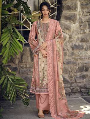  peach lawn cotton digital printed dress material 1