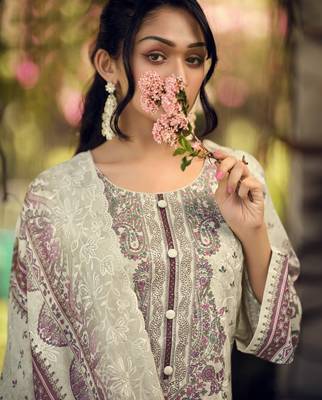  cream lawn cotton digital printed dress material 4