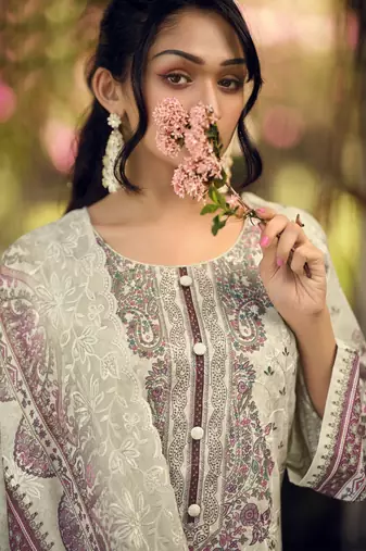  cream lawn cotton digital printed dress material