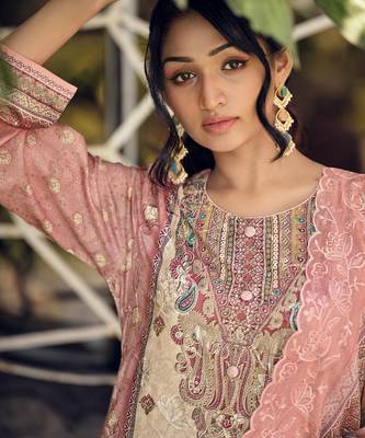  peach lawn cotton digital printed dress material 2