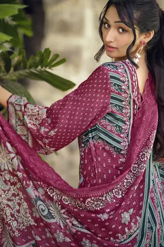  magenta lawn cotton digital printed dress material