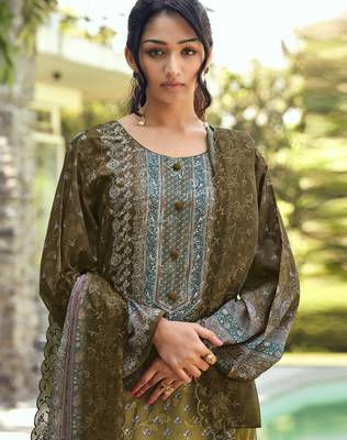 olive lawn cotton digital printed dress material 2