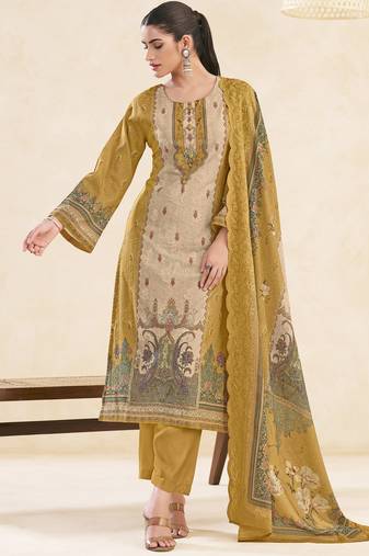  mustard lawn cotton digital printed dress material