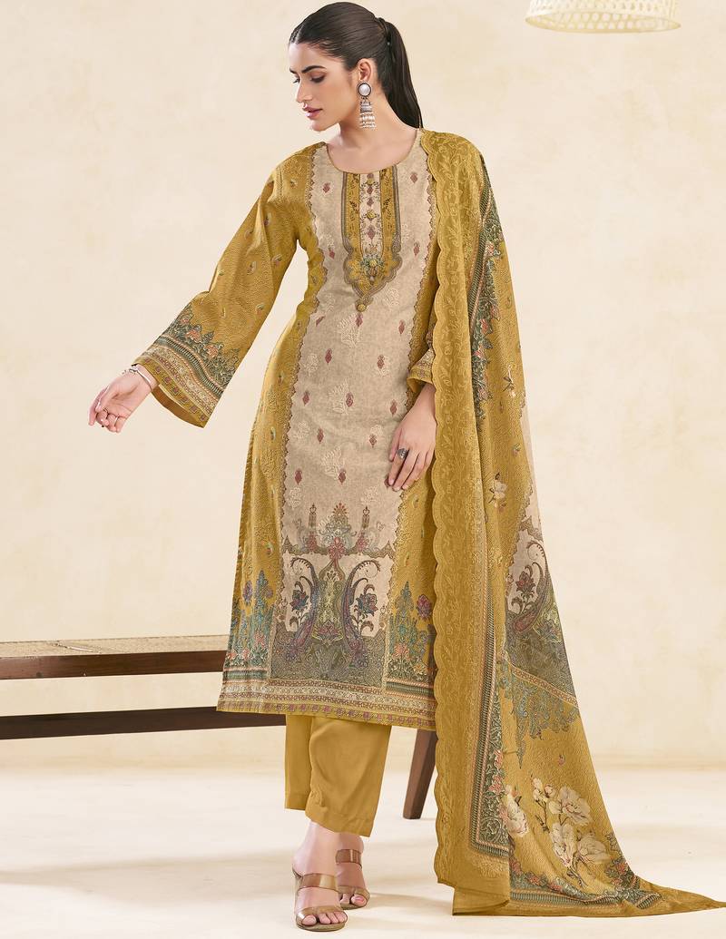  mustard lawn cotton digital printed dress material