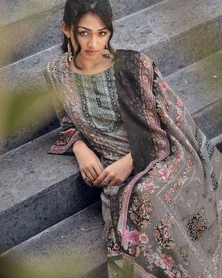 grey lawn cotton digital printed dress material 4