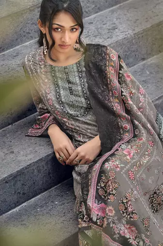grey lawn cotton digital printed dress material