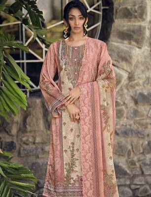  peach lawn cotton digital printed dress material 3