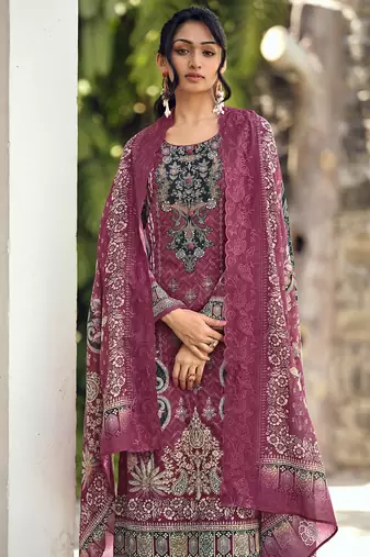  magenta lawn cotton digital printed dress material