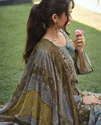olive lawn cotton digital printed dress material 3