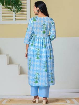 blue cotton maternity kurta pant with dupatta set 3