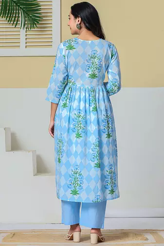 blue cotton maternity kurta pant with dupatta set
