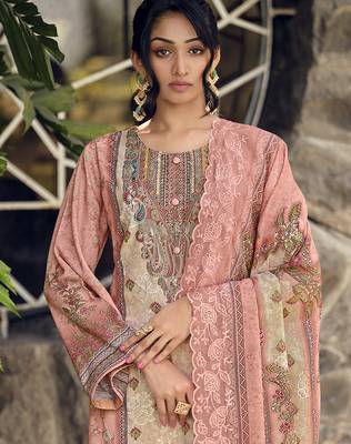  peach lawn cotton digital printed dress material 4