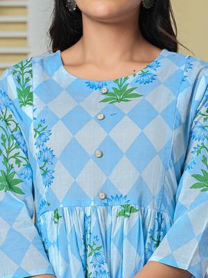 blue cotton maternity kurta pant with dupatta set 4