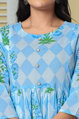 blue cotton maternity kurta pant with dupatta set