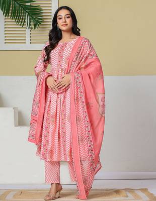 Yufta pink pure cotton maternity kurta pant with dupatta set 1