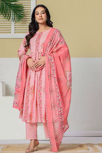 Yufta pink pure cotton maternity kurta pant with dupatta set