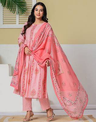 Yufta pink pure cotton maternity kurta pant with dupatta set 2