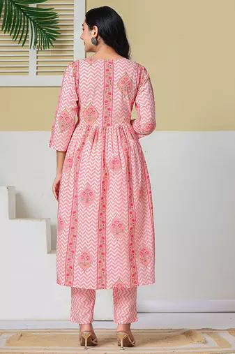Yufta pink pure cotton maternity kurta pant with dupatta set
